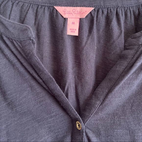 Lilly Pulitzer Women’s V Neck 3/4 Long Sleeve Blouse Navy Medium - Picture 7 of 7